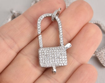 Silver Micro Pave Lock Clasp, Carabiner 33mm fcl0421