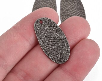 10 Gunmetal Drop Charms, Textured Oval, 30mm, chs3842