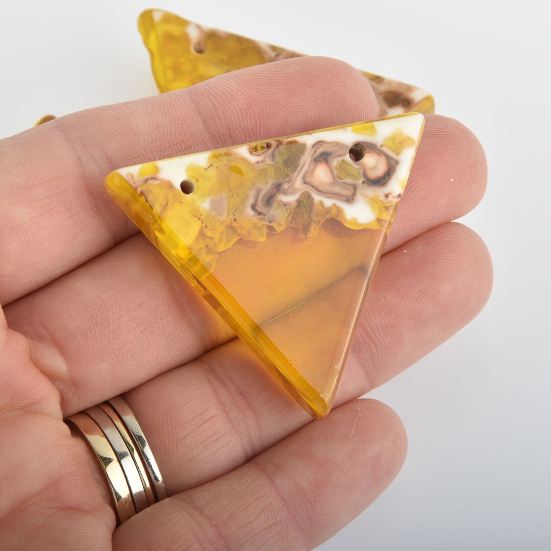 Triangle Resin Wood Charm, Yellow Resin and Real Burl Wood, 46mm Long ...