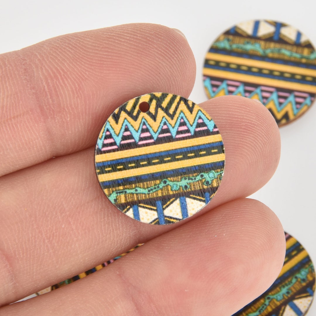 その他 charm shop 10 Wooden Charms, Yellow Blue Aztec Design, 20mm, Chs6443 - Etsy