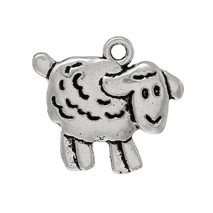 50 SHEEP Charm Pendants, LAMB Charm Pendants, antiqued silver metal, woolly sheep charms, animal charms, chs1355b