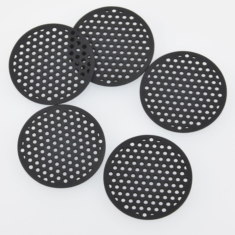 chs5870 10 BLACK Flat Round Charms Perforated Filigree Findings 25mm