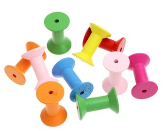 10 Bobbin Spools, Large Mixed Color Wooden Spools for String, Yarn, Beading Wire, Thread, 2" tall, cft0018