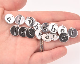 Silver Alphabet Letter Charms, 13mm 1/2" Bright Silver Plated Initial Pendants