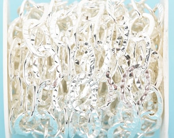 1 yard Bright Silver Oval Hammered Link Chain, links are 21x14mm fch0637