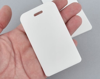 2 WHITE Acrylic 3.5" LUGGAGE Tag Sublimation Blanks, Laser Cut Acrylic Lca0488