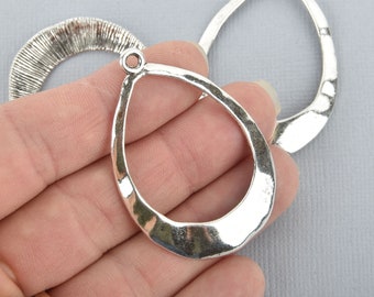 5 Silver Hammered Teardrop Charms 50mm chs4910