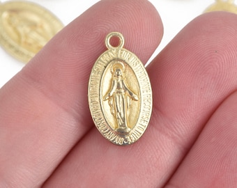 5 colgantes de medalla religiosa de oro mate, dijes ovalados de santo patrón, dijes de rosario de la Virgen María, 22 mm, chs3607