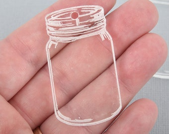May include: A clear acrylic charm shaped like a mason jar with a hole at the top for hanging.