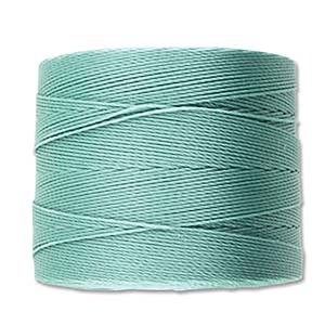 May include: A spool of light teal-colored thread. The thread is tightly wound, with visible horizontal lines. The color is a soft, muted teal, suitable for various crafting projects. The spool is cylindrical in shape.