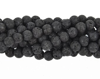 6mm - 7mm Round BLACK LAVA Beads, perfume diffuser beads, essential oil beads, lava stone beads, full strand, about 62 beads, glv0008
