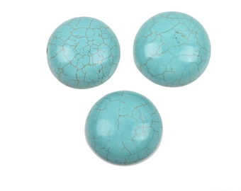 25mm Round Gemstone Cabochons,  1" BLUE GREEN HOWLITE, 4 pcs, cab0484