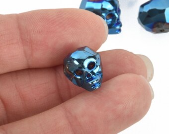 15mm Crystal Skull Beads, BLUE IRIS METALLIC, x5 beads, bgl1725