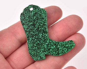 Dije de bota de equipo de instrucción cortado a láser, forma de acrílico con brillantina verde, 5 x 3,8 cm, chs8165