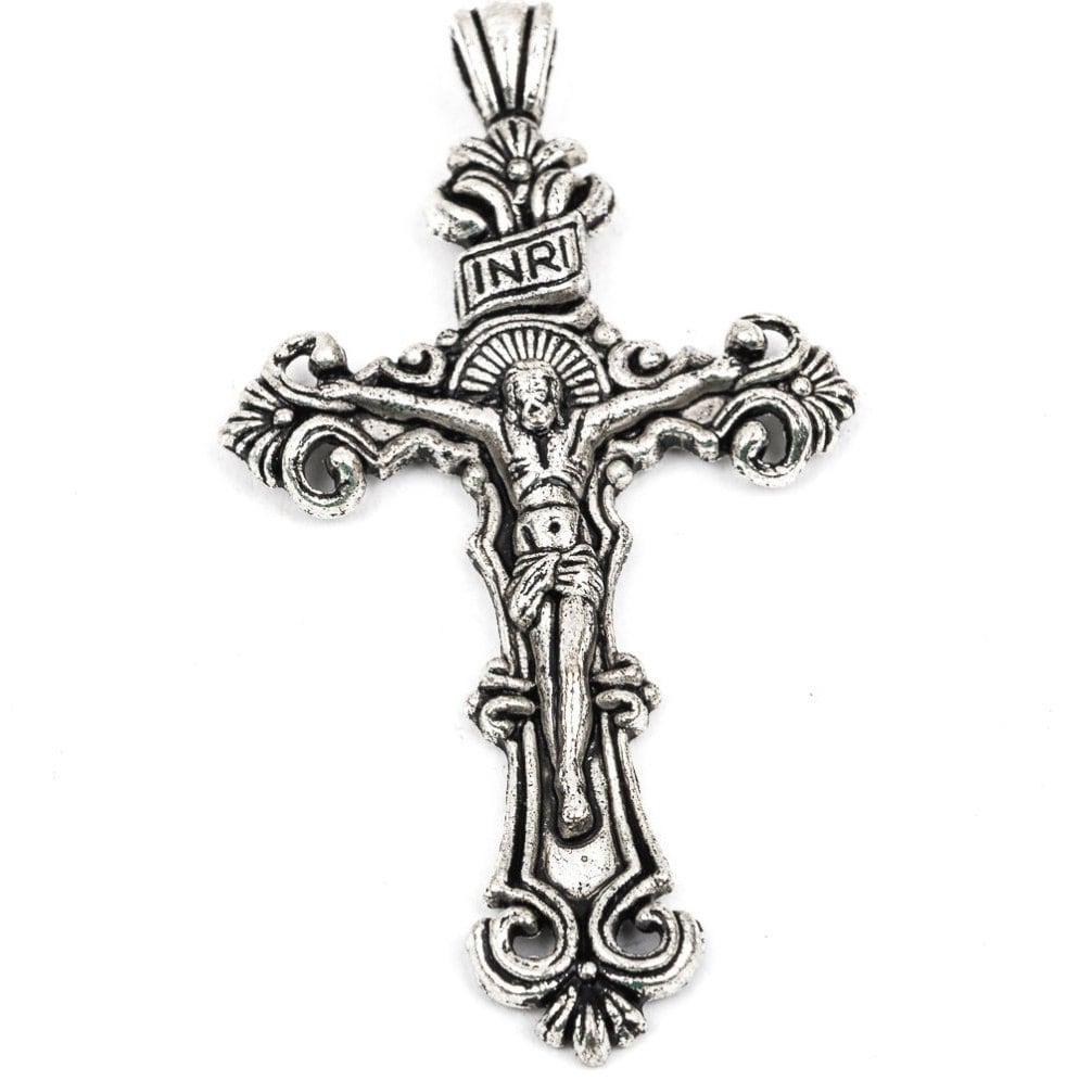 2 Large Silver Metal Crucifix Cross Pendants, 2.25