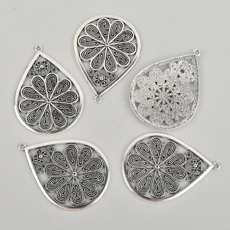 5 Floral Filigree Silver Charms Teardrop Flower 2-14 chs5900