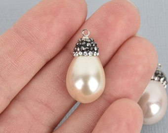 Crème Teardrop coquille perle charme Micro pavé cristaux Drop charm 1 » long chs5217