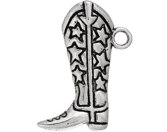 5 COWBOY BOOT Charms, Antique Silver Tone Pendants, Cowgirl Boots, Shoe Charms, chs1892