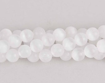 10mm Selenite Gemstone Beads, x10 beads, gem0652