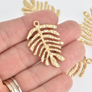 4 Monstera Leaf Charms, Matte Gold Hammered Metal, 1.5&quot; long, chs6884