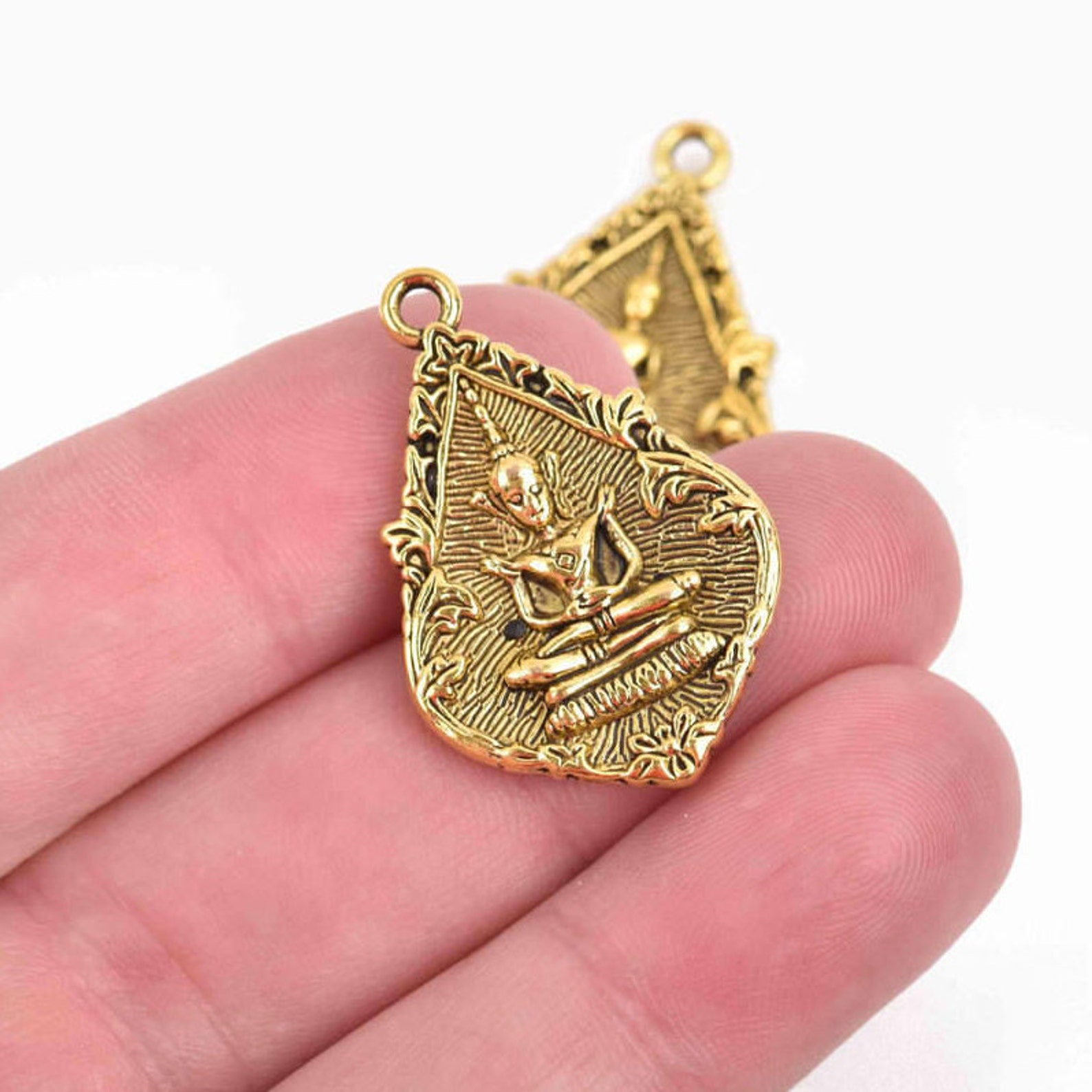 5 THAI BUDDHA Charm Pendants Antique Gold Metal Religious | Etsy