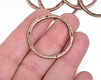5 Copper Hammered Rings, Circle Washer Connector Links, Hammered Metal Charms, 32mm, chc0090