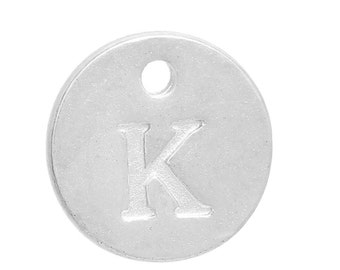 10 Letter K Alphabet Charms Silver Plated Monogram, double sided round disc letter charms, dot charms, 12mm, (1/2"), chs2548