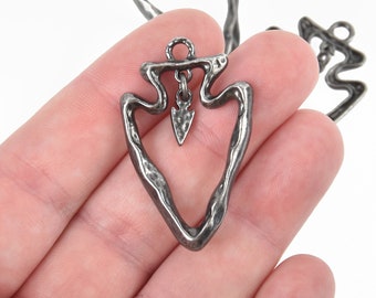 2 Distressed Gunmetal ARROWHEAD Pendant Charms 41x26mm chs4600