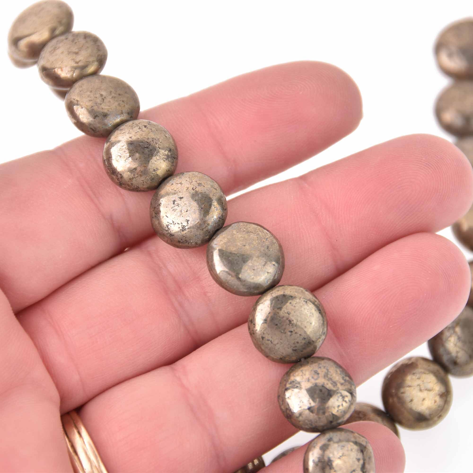 Natural Flat Coin Pyrite Stone Beads For Jewelry Making Strand 15" Wholesale DIY 