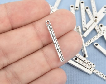 20 Silver Stick Charms, oxidized metal 26x3mm chs4699