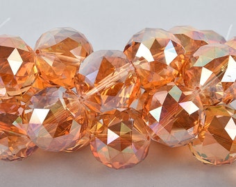 30mm PEACH AB Round Faceted Crystal Glass Beads, 7 Beads