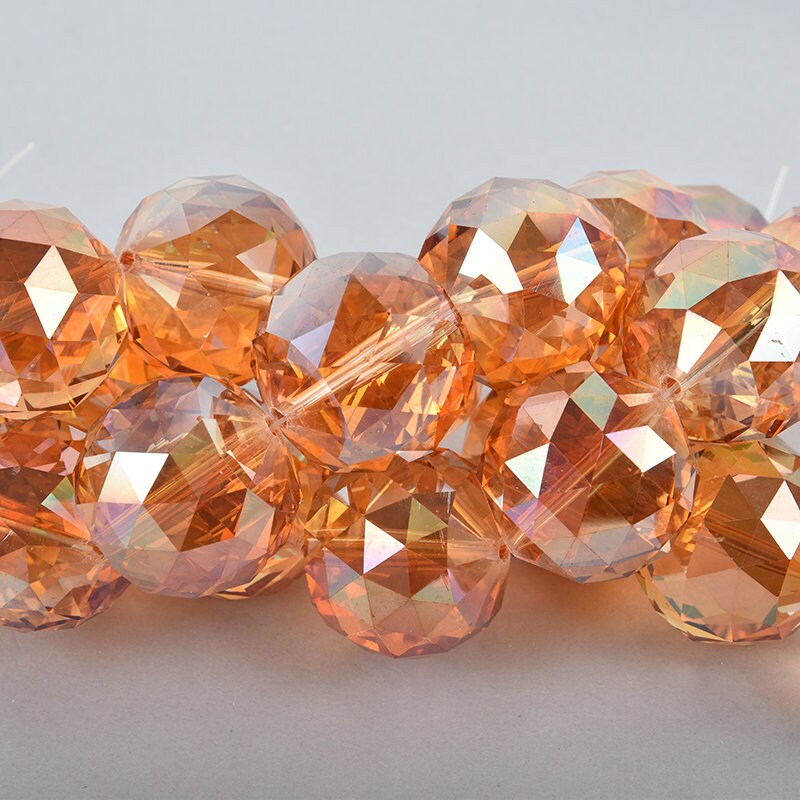 30mm PEACH AB Round Faceted Crystal Glass Beads, 7 Beads