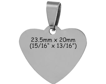 2 Stainless Steel Metal Stamping Blanks Charm Pendants with Bail, HEART 15/16" x 13/16" . 15 gauge  msb0110