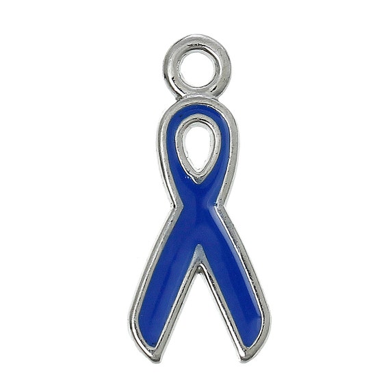 Items similar to 4 Silver and ROYAL BLUE Enamel Awareness Ribbon Charm ...