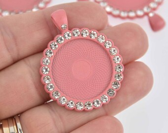 2 Crystal Bezel Charms, Light Pink, fits 25mm round cabochons, chs7635