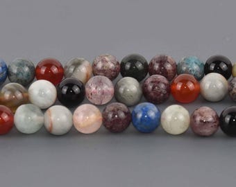 8mm Mixed Gemstone Round Beads, lapis carnelian quartz, 16.5" strand, gem0916