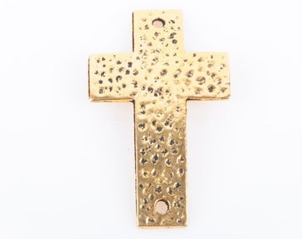 2 Large Gold Metal Sideways Cross Connector Links, hammered metal . 50x29mm. CHG0011