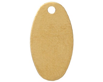 25 Gold Brass Metal Stamping Blanks, Small OVAL TAG, 1 hole, 13x7mm,  26 gauge msb0187