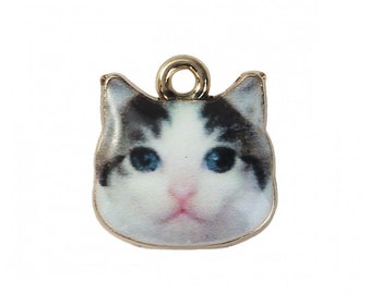 Cat Face Charms, 13mm, chs8255