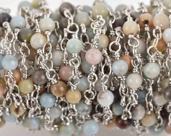13 feet (4 meters) AMAZONITE GEMSTONE Rosary Chain, silver, 4mm round gemstone beads, fch0616b