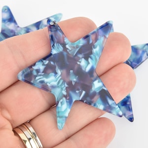 4 Acrylic Star Charms BLUE PURPLE NEBULA Terrazzo 2-3/8&quot; chs6003