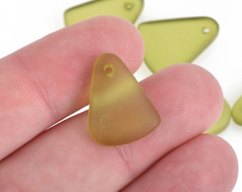 5 OLIVE GREEN Resin Charms Faux Beach Glass Drop Frosted Matte Translucent 20x15mm chs4320