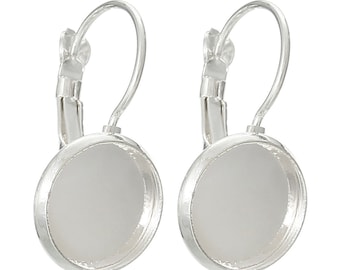10 (5 pairs) silver plated cabochon bezel setting lever back earring components, fits 12mm round inside tray fin0403a