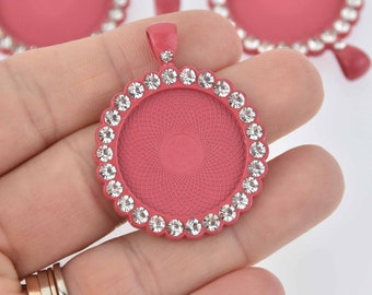 2 Crystal Bezel Charms, Rose Pink, fits 25mm round cabochons, chs7638