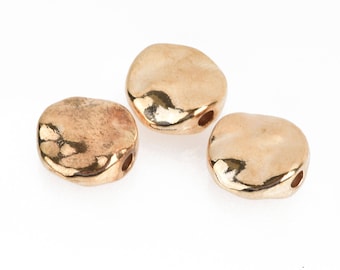 20 Gold Hammered Metal Beads, Spacer Beads, 10mm, bme0452