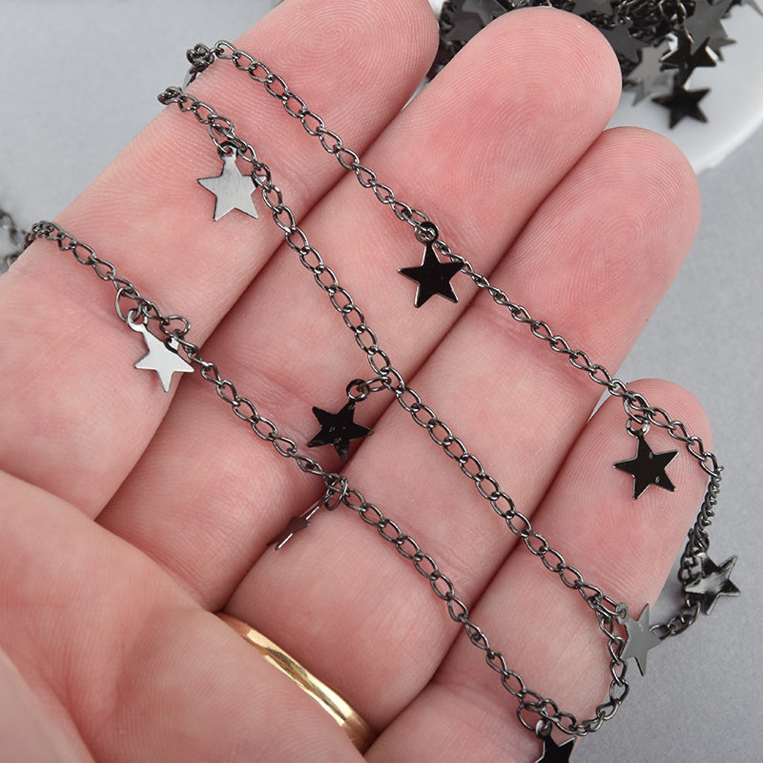1 Yard BLACK STAR Chain, Metal Sequin Chain, Brass Chain, 8mm Flat Star ...