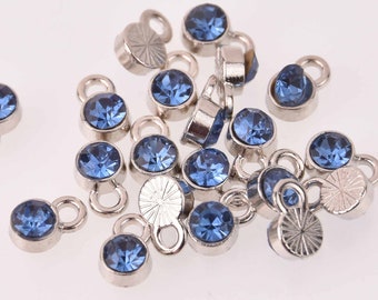 Blue Drop Charms 6mm Silver and Rhinestone Crystal Dot Charms chs8233