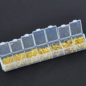 1 Box Mixed Gold Plated Open Jump Rings 3mm-9mm . 1780 Pcs Assorted . mixed 18 to 21 gauge with Storage Box jum0026
