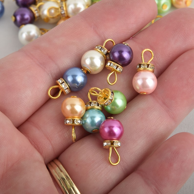 10 Gold Crystal Drop Charms mixed colors glass pearls rhinestone 58 chs7075
