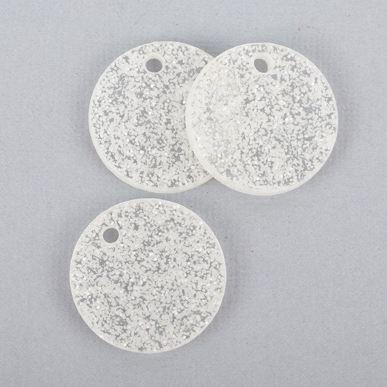 10 WHITE GLITTER Circle Charms Blanks 1 Laser Cut Acrylic Blanks Disc Lca0527
